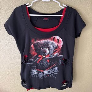 Y2K Spiral Direct Ted The Impaler Womens Black Distressed Shirt Size 2XL Vampire